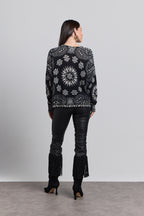 Pullover Bandana Presley - Noir Blanc - Femme - 100% Cachemire
