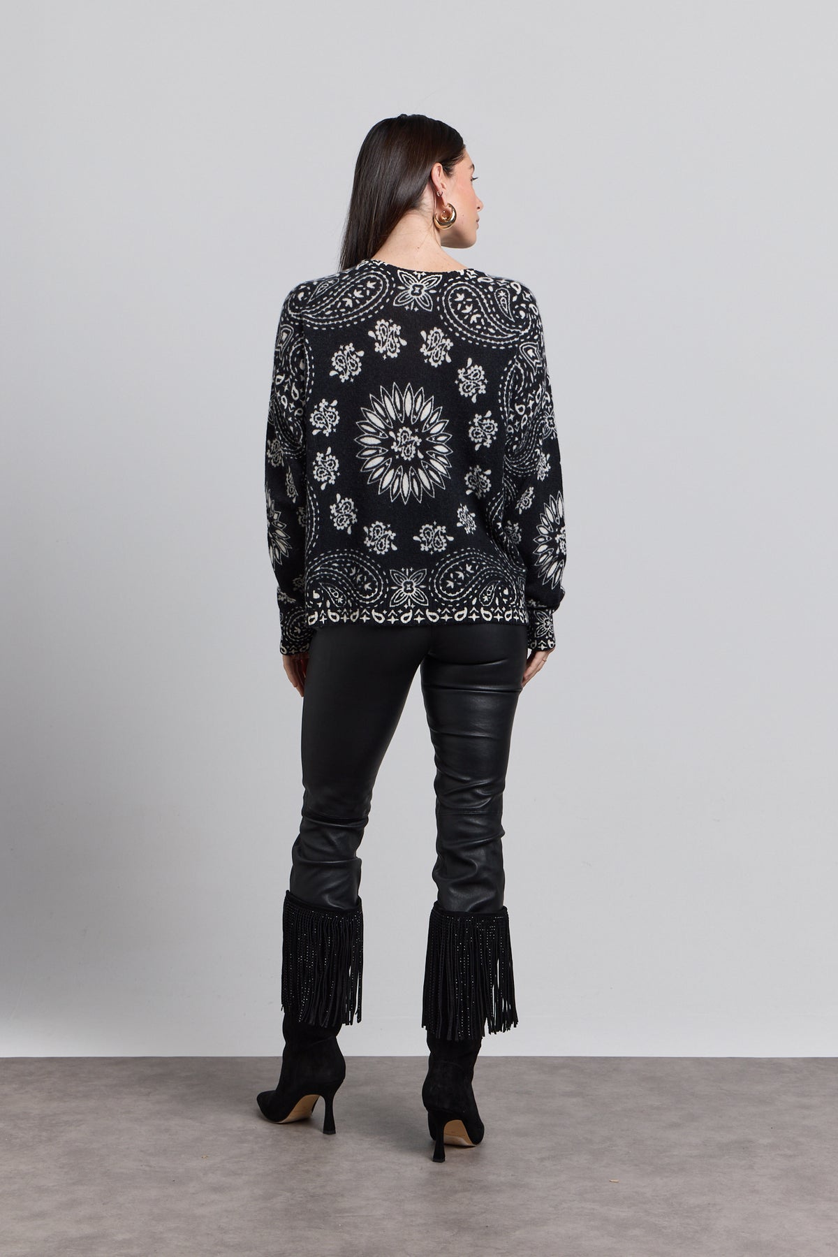 Pullover Bandana Presley - Noir Blanc - Femme - 100% Cachemire