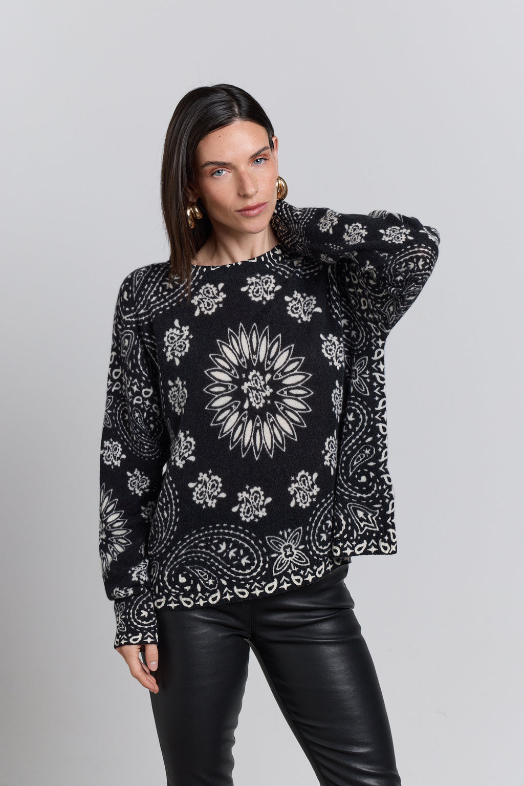 Pullover Bandana Presley - Noir Blanc - Femme - 100% Cachemire