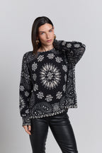 Pullover Bandana Presley - Noir Blanc - Femme - 100% Cachemire