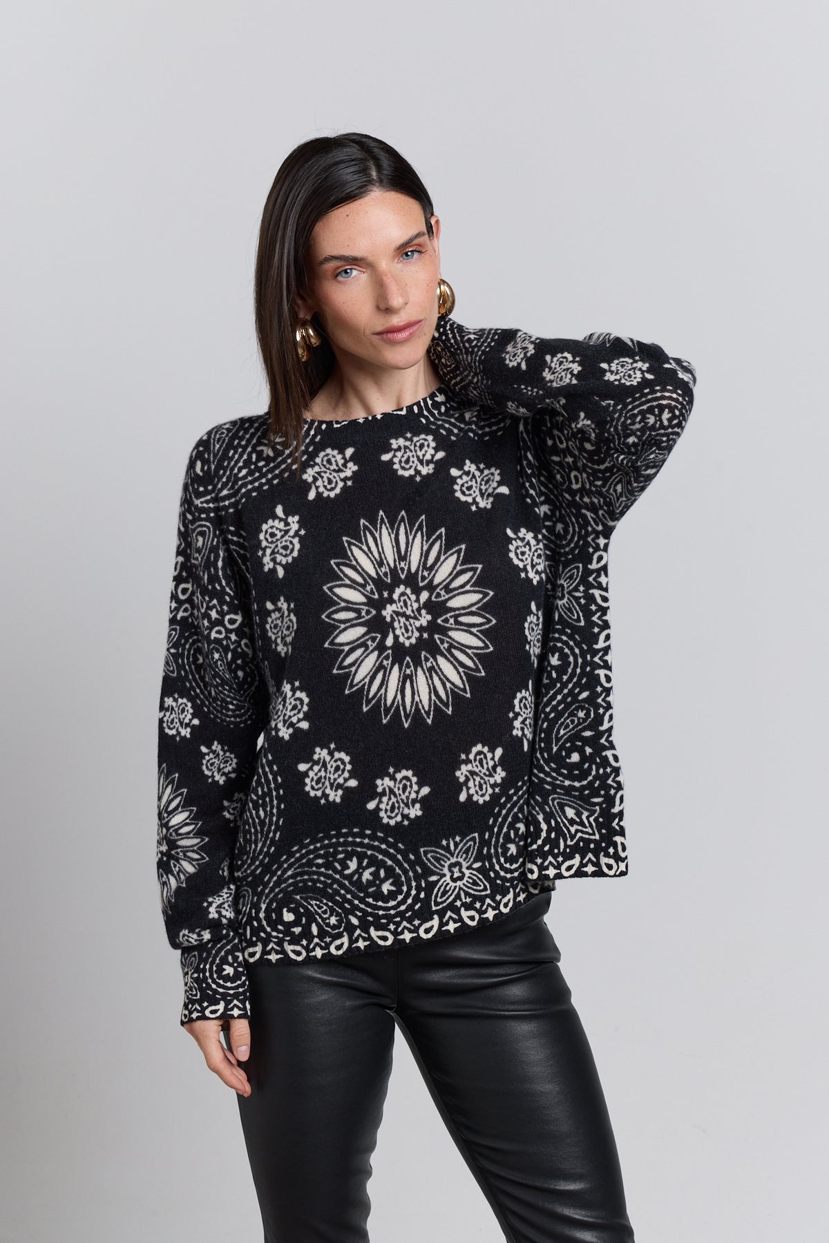 Pullover Bandana Presley - Noir Blanc - Femme - 100% Cachemire