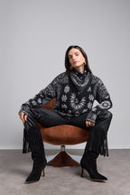 Pullover Bandana Presley - Noir Blanc - Femme - 100% Cachemire