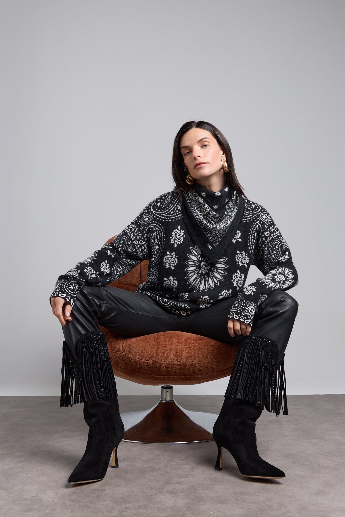 Pullover Bandana Presley - Noir Blanc - Femme - 100% Cachemire