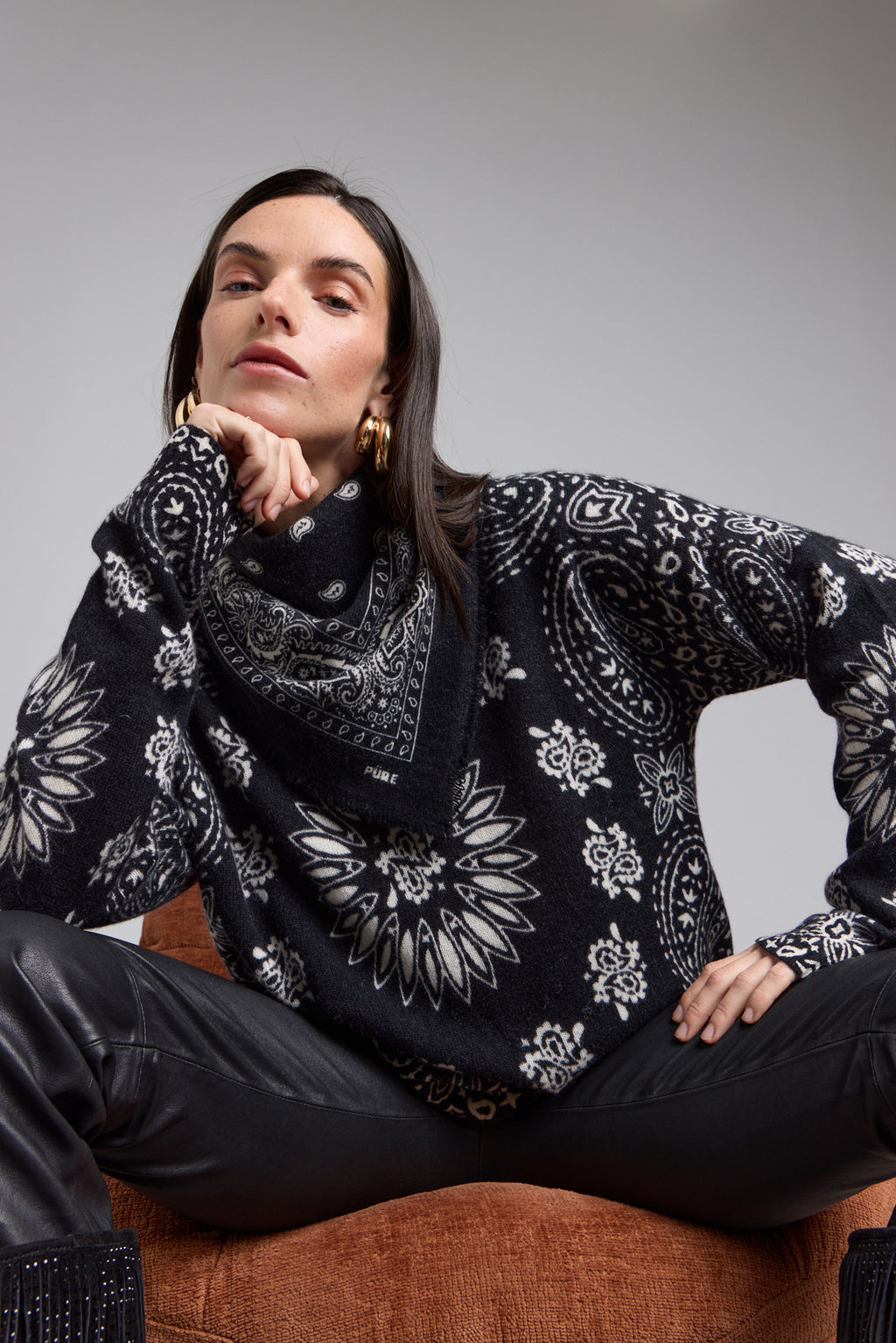 Pullover Bandana Presley - Noir Blanc - Femme - 100% Cachemire