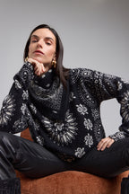 Pullover Bandana Presley - Noir Blanc - Femme - 100% Cachemire
