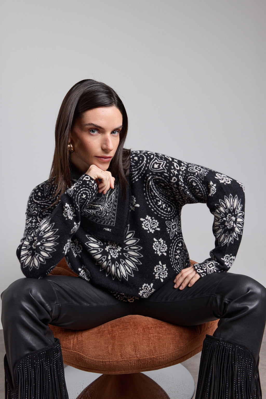 Pullover Bandana Presley - Noir Blanc - Femme - 100% Cachemire