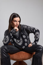 Pullover Bandana Presley - Noir Blanc - Femme - 100% Cachemire