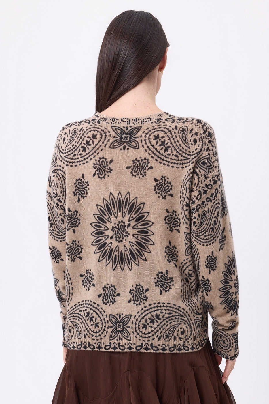 Maglione girocollo stampa bandana Presley - Beige crema stampa nera - Donna - 100% cashmere
