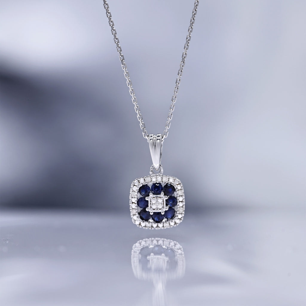 "Volga" Pendant with 0.03/8 Diamonds &amp; 0.58/8 Sapphire - 375/1000 White Gold