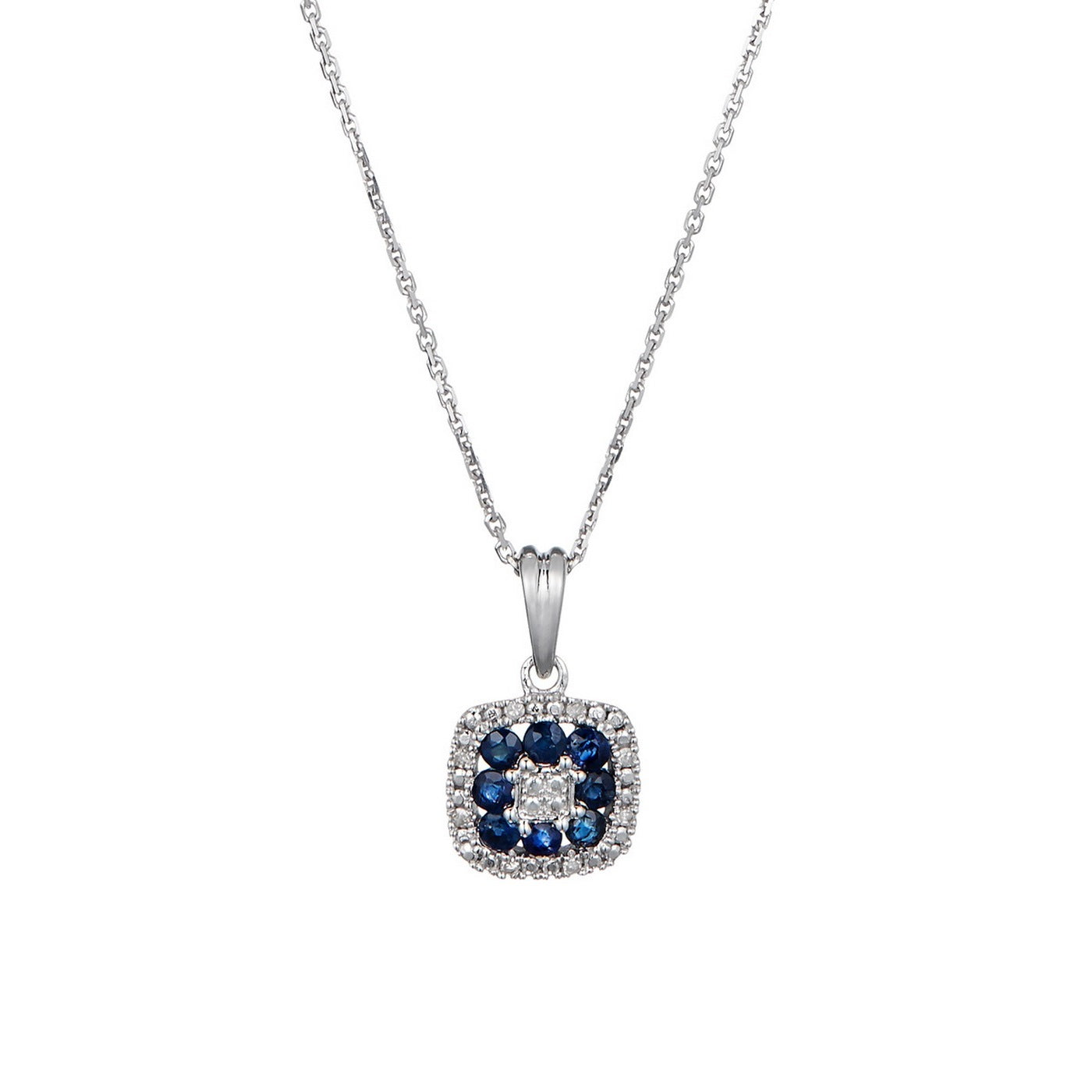 "Volga" Pendant with 0.03/8 Diamonds &amp; 0.58/8 Sapphire - 375/1000 White Gold