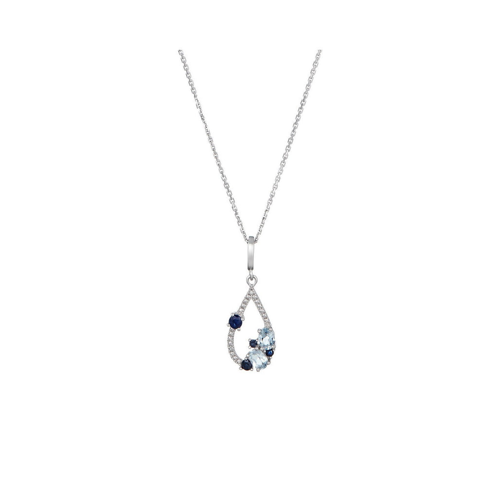 Pendant "Sapphire Elixir" D0.01/2 & Blue Topaz 0.48/2 & Sapphire 0.25/4 - 375/1000 White Gold