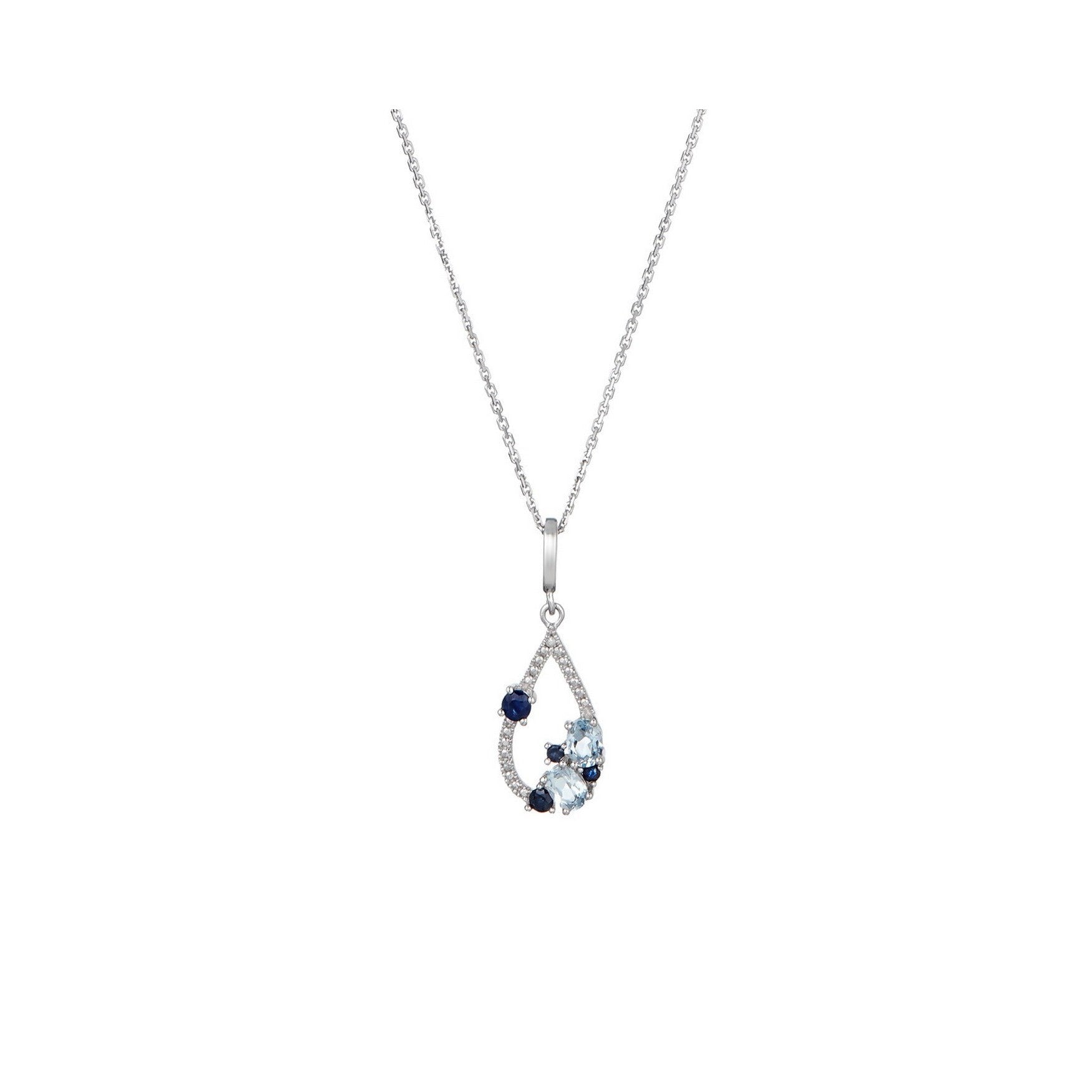 Pendant "Sapphire Elixir" D0.01/2 & Blue Topaz 0.48/2 & Sapphire 0.25/4 - 375/1000 White Gold