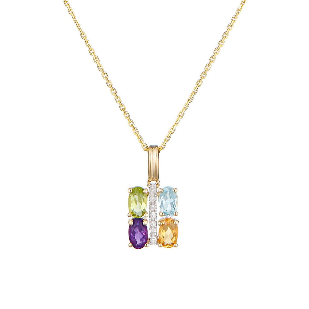 "Cayuga" Pendant D0.04/7 Citrine 0.22/1 Amethyst 0.26/1 Topaz 0.35/1 & Perid - 375/1000 Yellow Gold