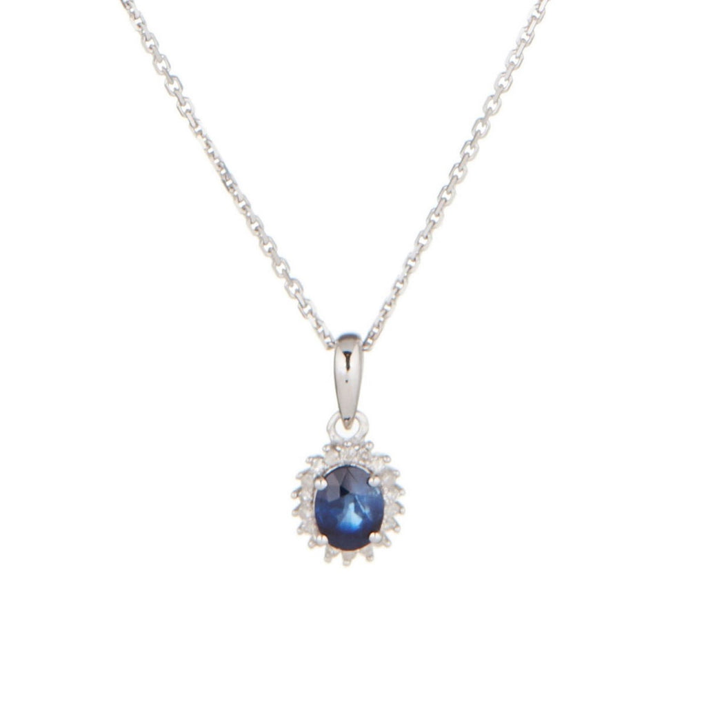 Pendentif "Abra" Diamants 0,06/18 Et Saphir 0,55/1 - Or Blanc 375/1000