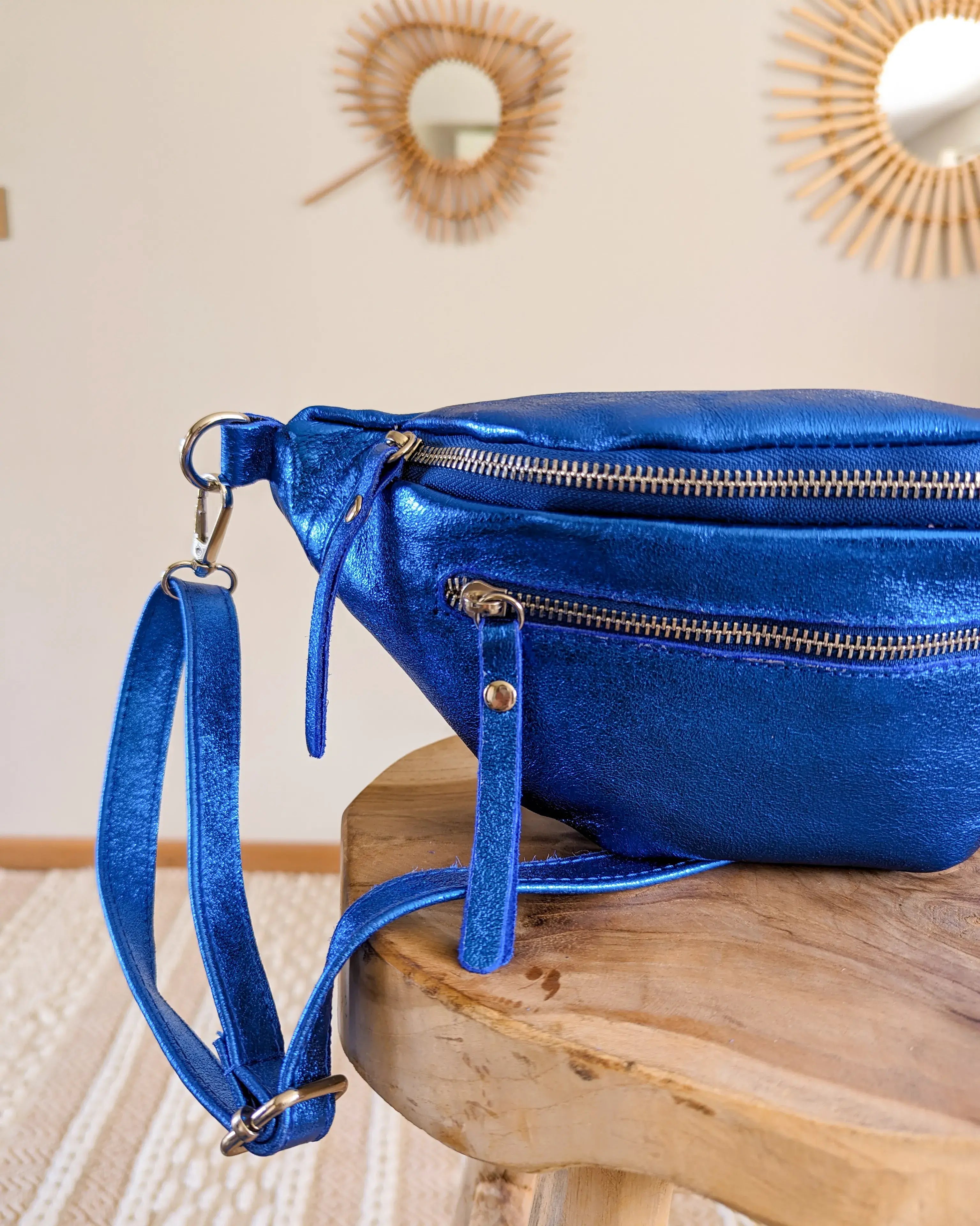 Sac Banane En Cuir - Chuck Bleu Électrique