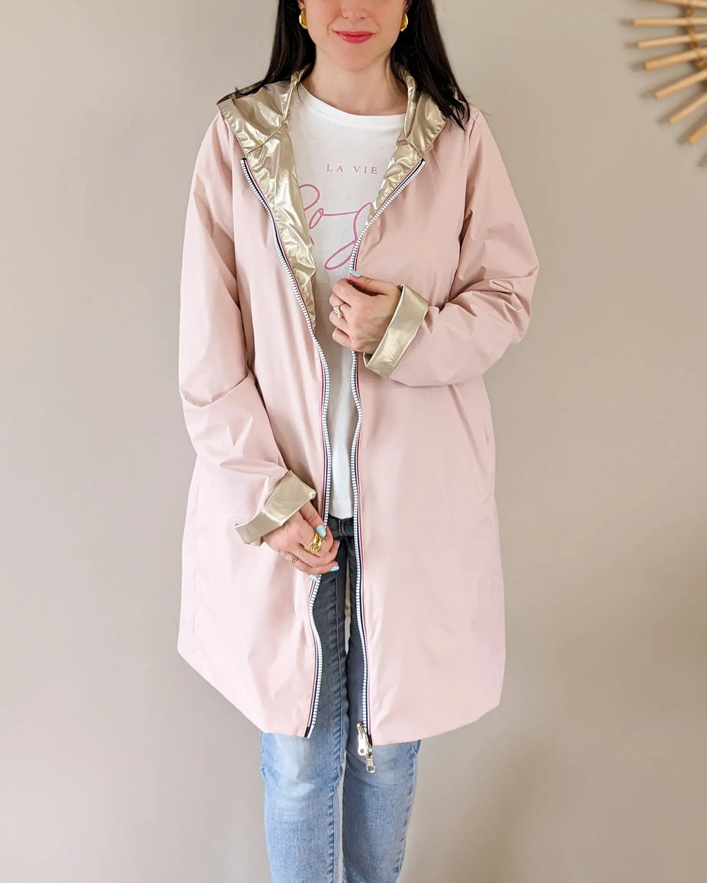 Imperméable Elena Longue - Rose/Dorée