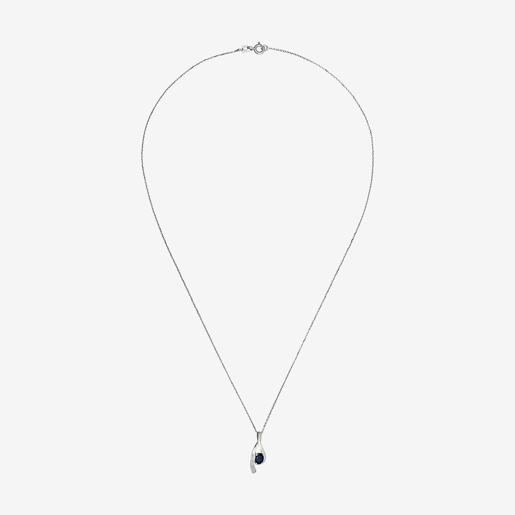 "Lana" Pendant: Diamonds 0.02Ct/5 + Sapphire 0.57Ct/1 - 375/1000 White Gold