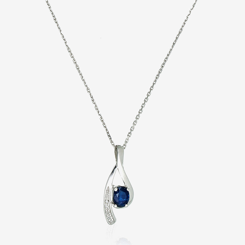 "Lana" Pendant: Diamonds 0.02Ct/5 + Sapphire 0.57Ct/1 - 375/1000 White Gold