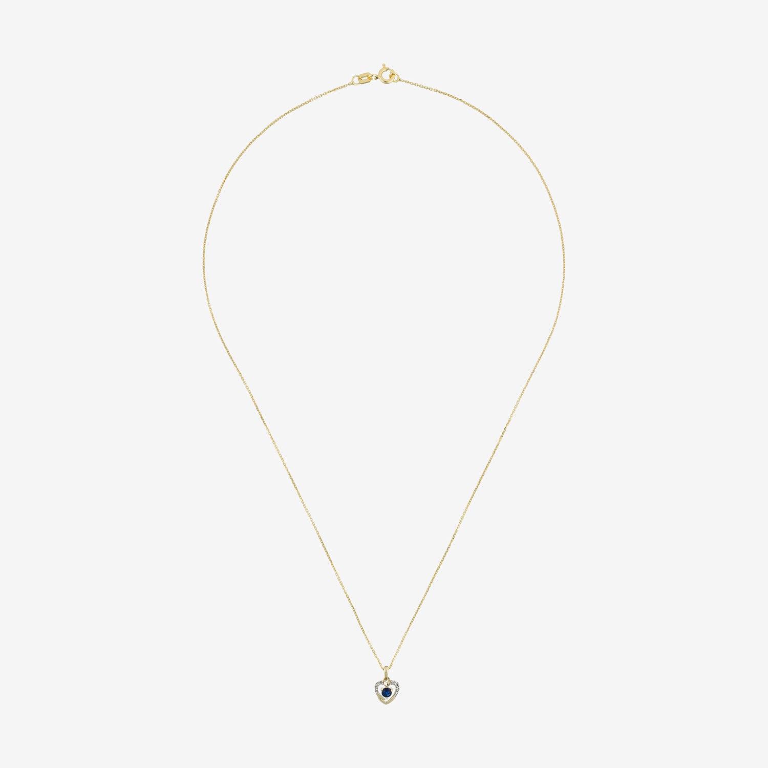 "Heart" Pendant with 0.02Ct/7 Diamonds and 0.16Ct/1 Sapphire - Yellow Gold