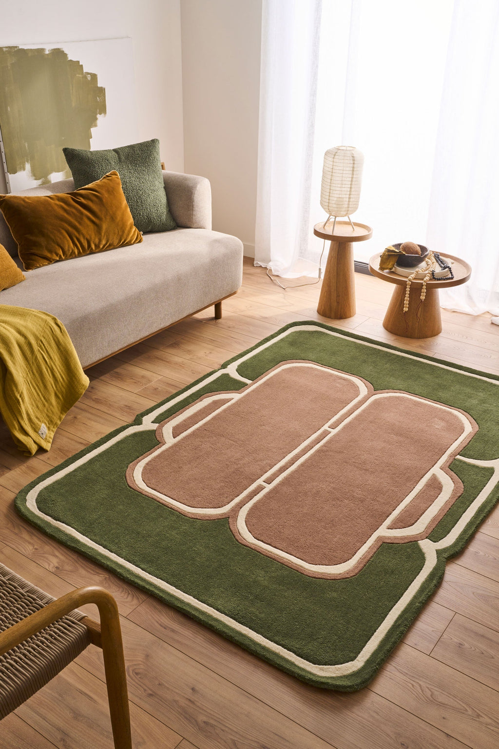 White Cedar – Green and brown wool rug White Cedar
