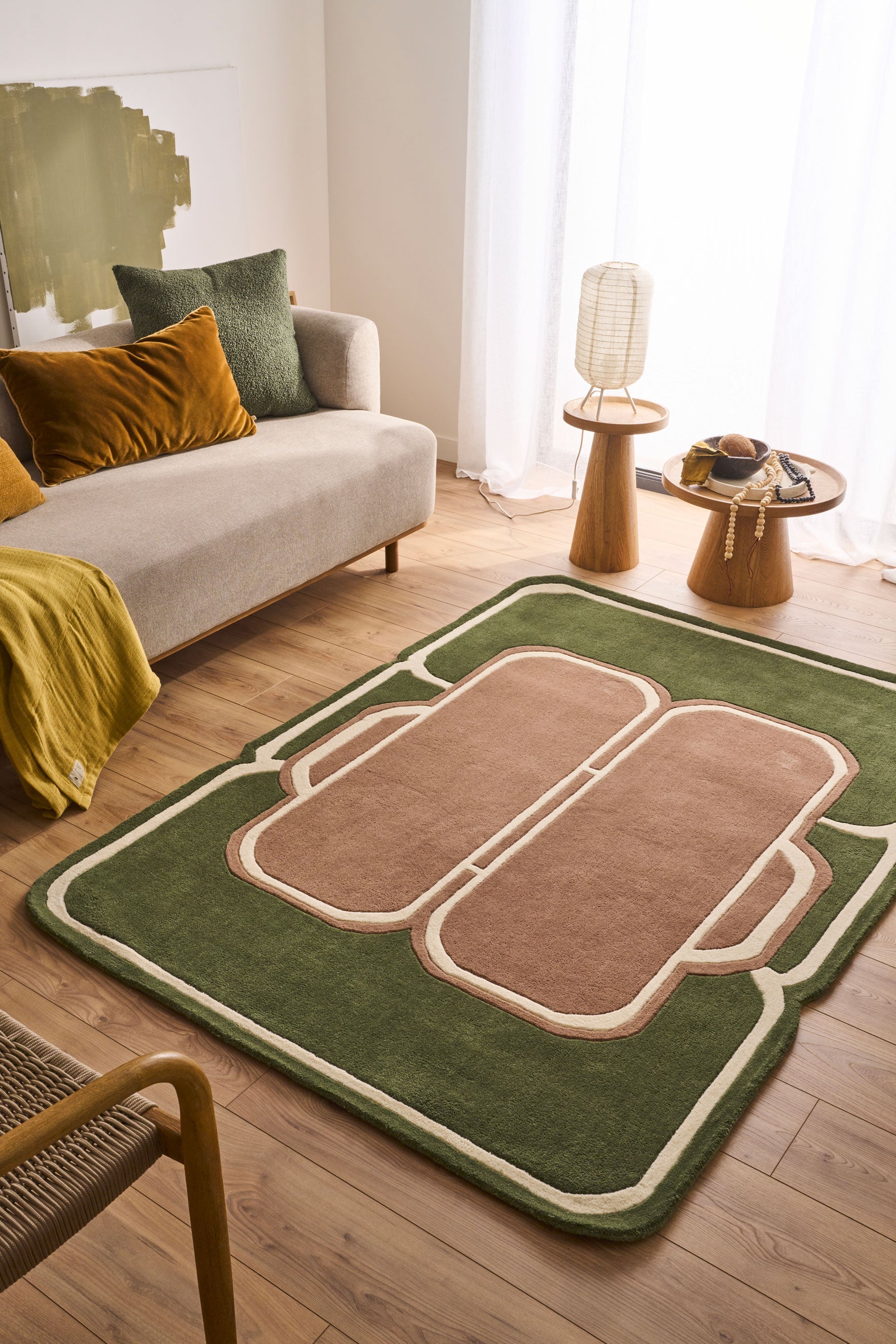 White Cedar – Green and brown wool rug White Cedar