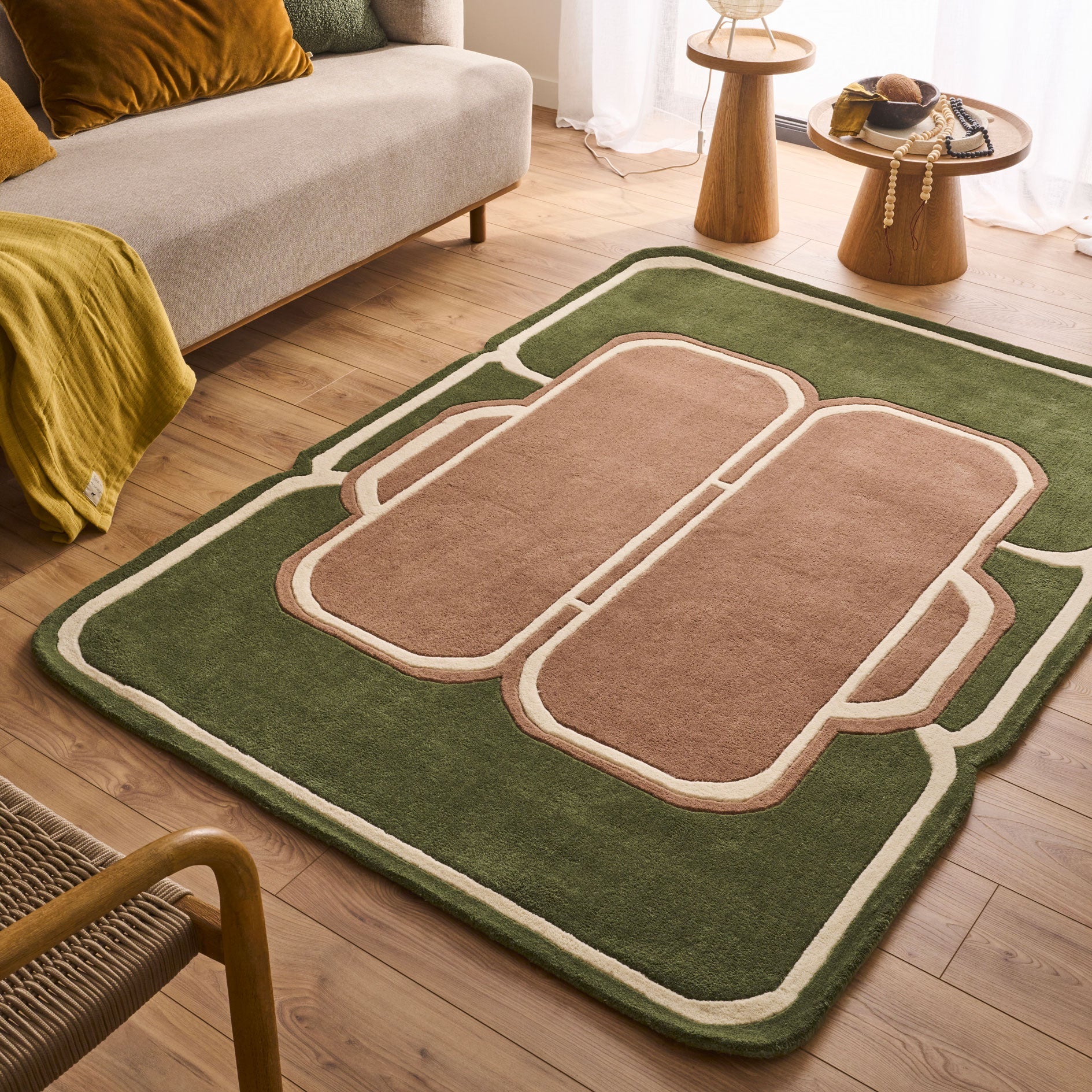 White Cedar – Green and brown wool rug White Cedar