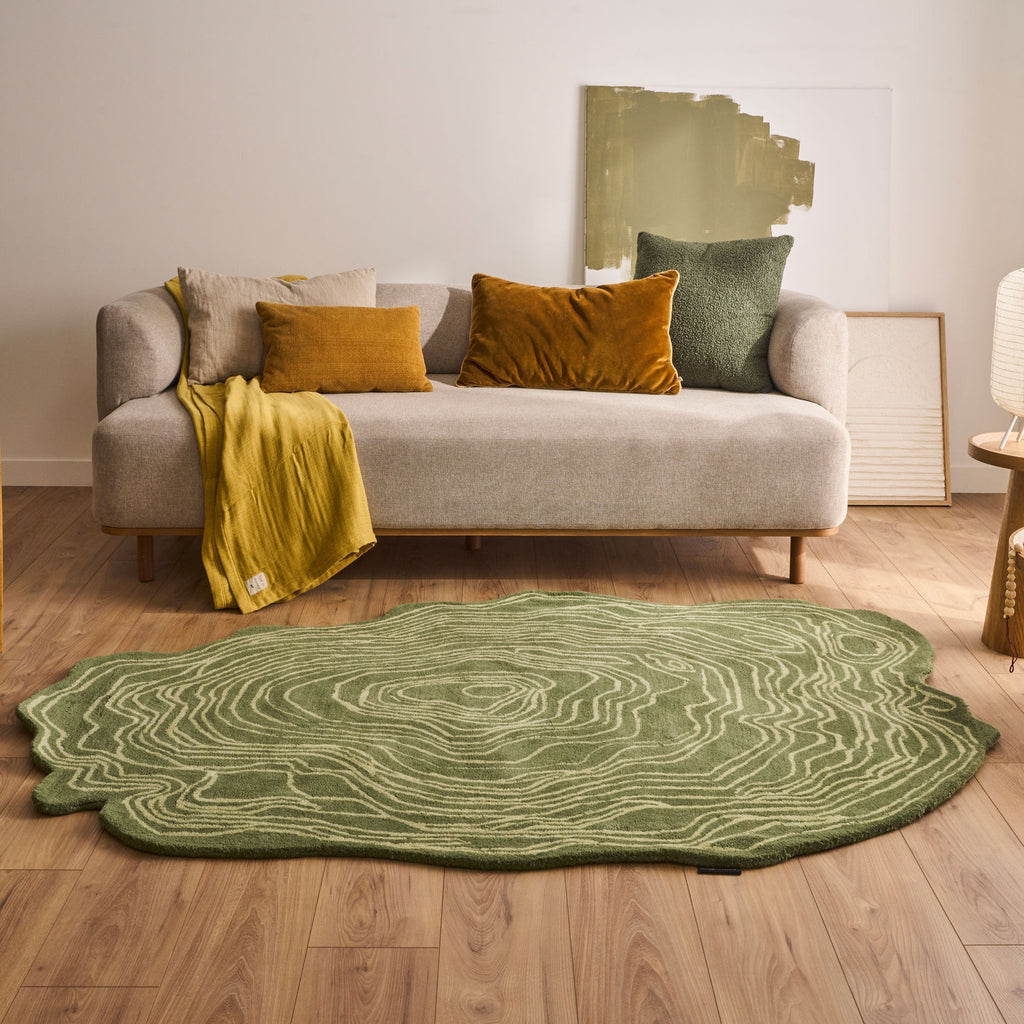 White Cedar – Organic Shaped Wool Rug – White Cedar Green