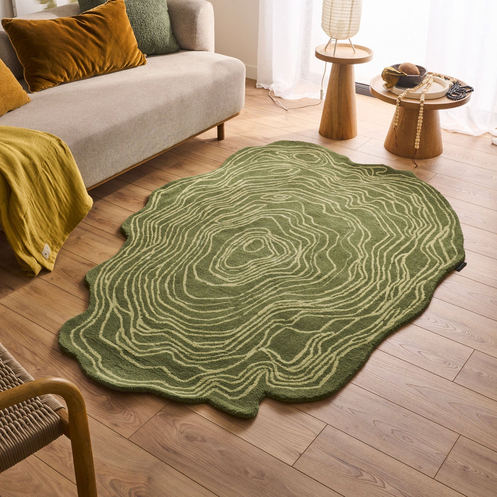 White Cedar – Organic Shaped Wool Rug – White Cedar Green