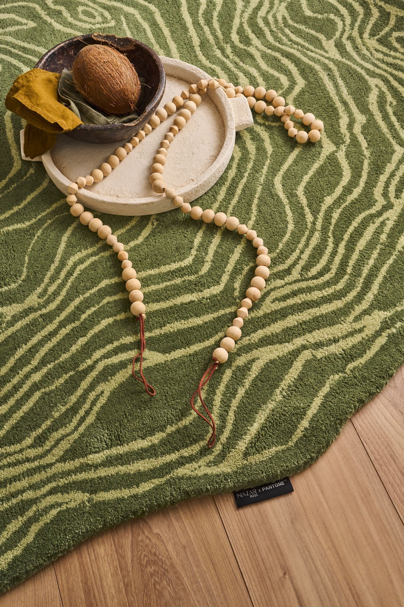 White Cedar – Organic Shaped Wool Rug – White Cedar Green