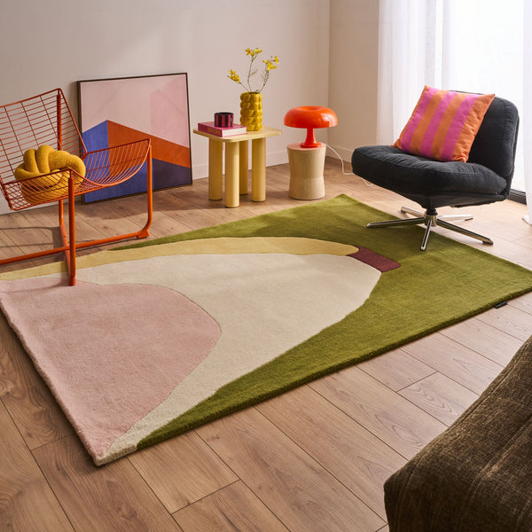 Nube dulce – Alfombra de lana multicolor verde y rosa Nube dulce