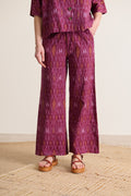 Pantalon fluide grenat à motif IKAT poches italiennes taille élastique collection Garance printemps été