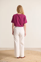 Pantalon fluide et droit en coton avec broderie anglaise à taille haute pantalon d'ensemble femme chic et élégant 
