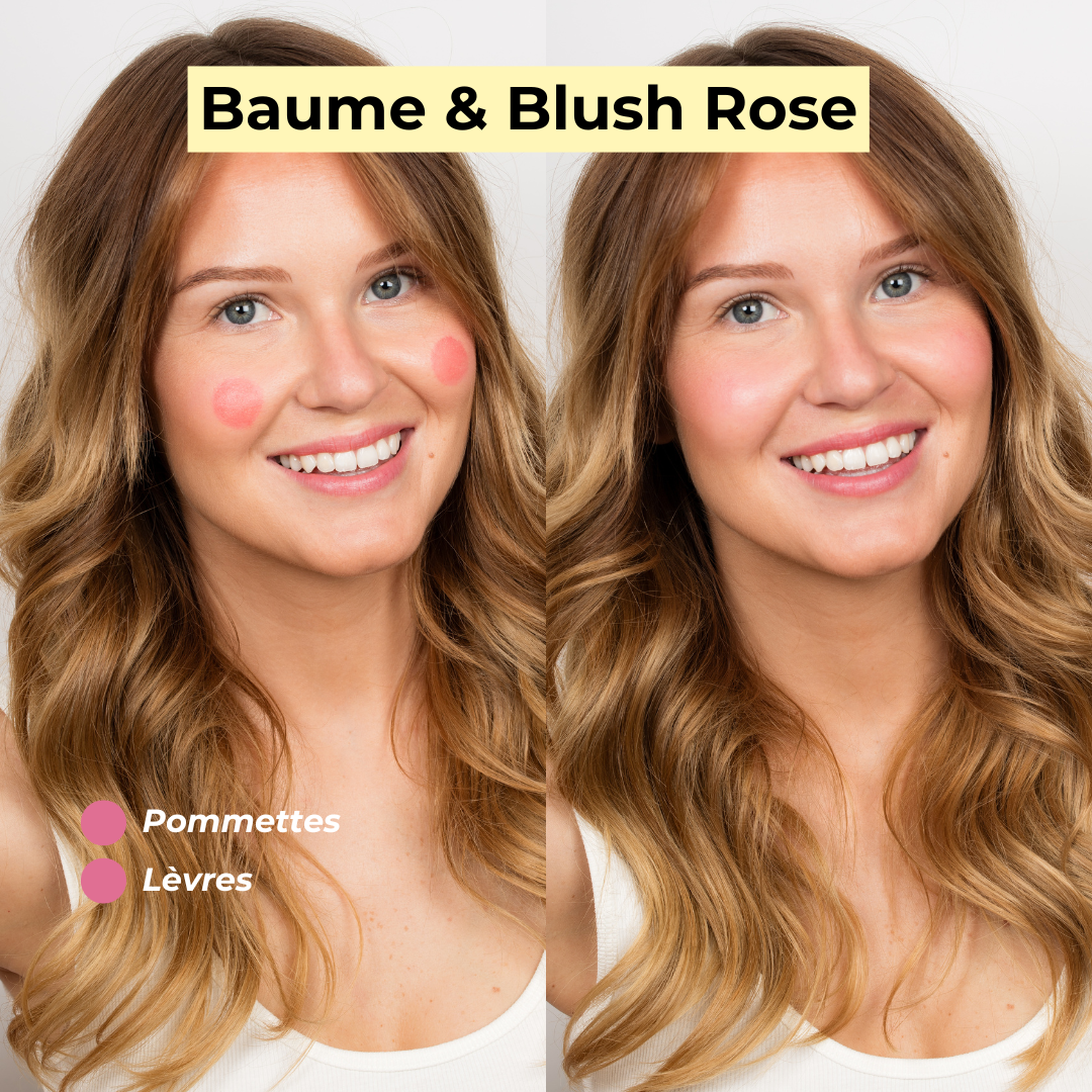 Pomponne Fantastick pink balm & blush after victory with yellow headband