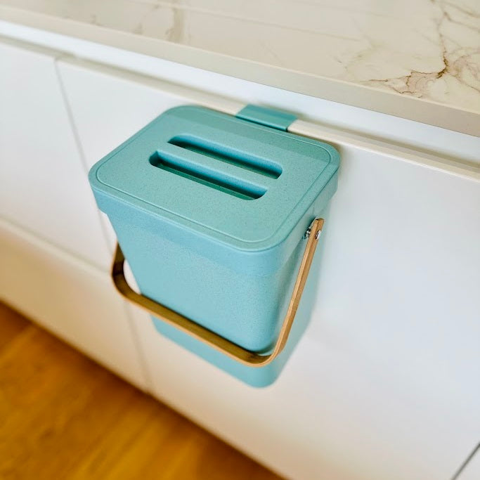 5L BODEN Blue Recycled Plastic Table Bin with Bamboo Handle