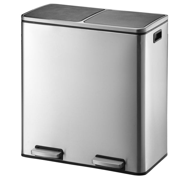 Papelera de cocina con pedal de clasificación selectiva MAJOR de gran capacidad 60L (2x30L) en acero inoxidable - REDDECO.com