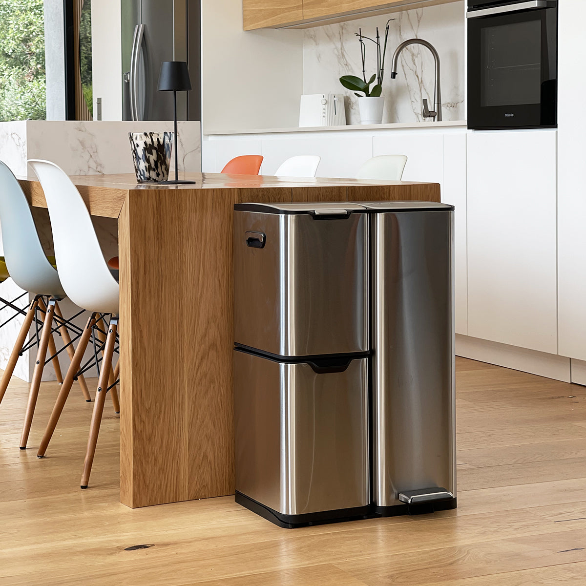 Haja Stainless Steel Sorting Bin - 60L - 3 Bins - Silver