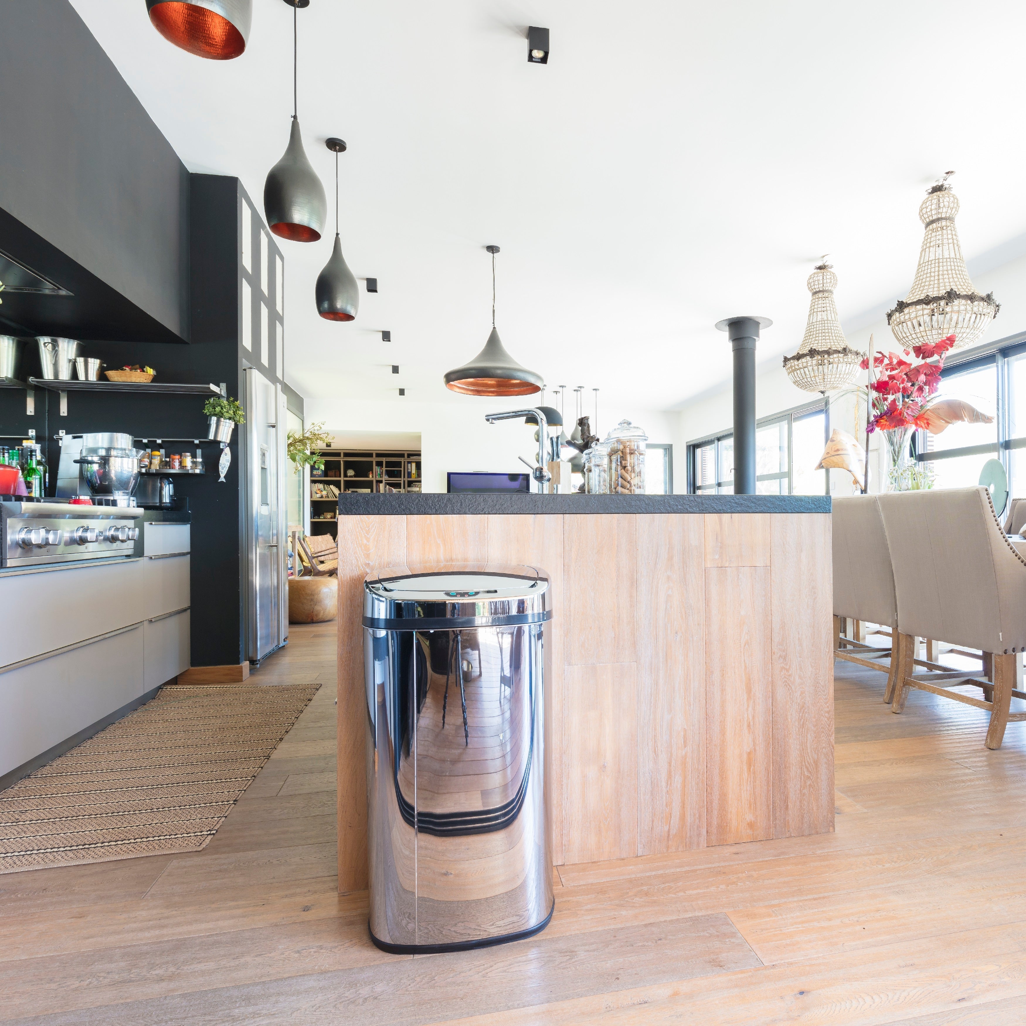Cubo de basura de cocina automático 68L MAJESTIC gran capacidad en acero INOX con cerco - REDDECO.com