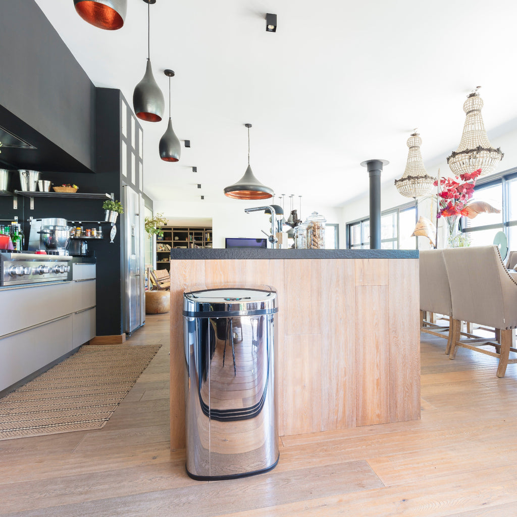 Cubo de basura de cocina automático 58L MAJESTIC gran capacidad en acero INOX con aro de sujeción - REDDECO.com