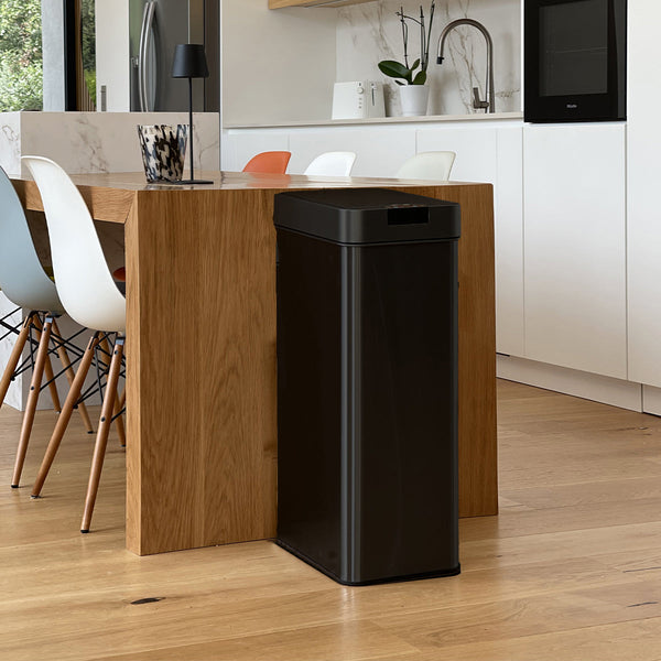 Papelera de cocina automática 90L SILVERLAKE BLACK en acero inoxidable con flejes Apertura de mariposa gran capacidad