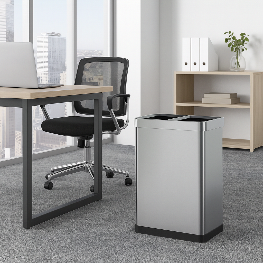 TALLIN Papelera clasificadora Open Top de acero inoxidable 2 x 30L sin tapa, diseño moderno para oficina, cocina, hotel o restaurante