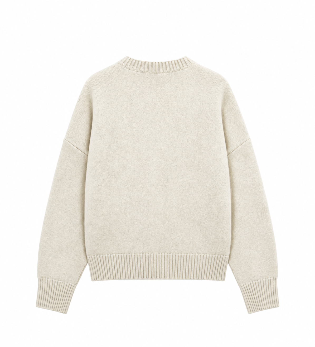 Pull À Col Rond Brodé - Blanc Cassé