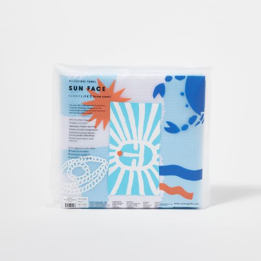 Serviette Microfibre Sun Face - Imprimé Bleu Et Blanc