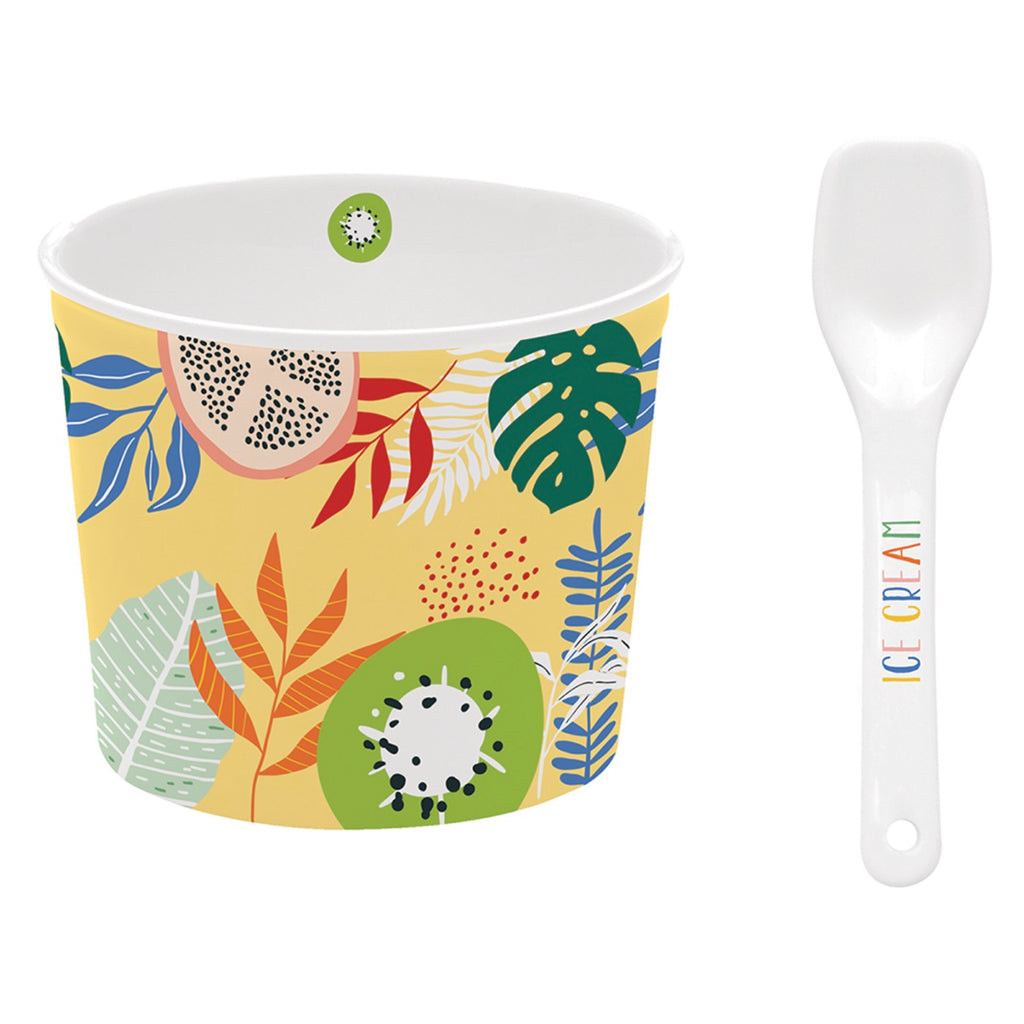 Tutti Frutti - Set De 4 Coupes À Glace Avec Cuillères 4 Décors Assortis - Porcelaine - Multicolore
