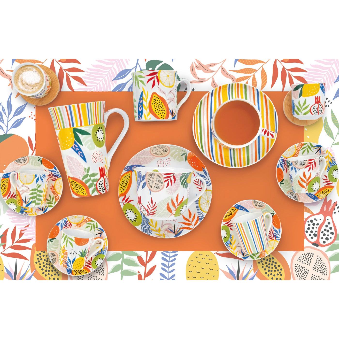 Tutti Frutti - Set De 4 Coupes À Glace Avec Cuillères 4 Décors Assortis - Porcelaine - Multicolore