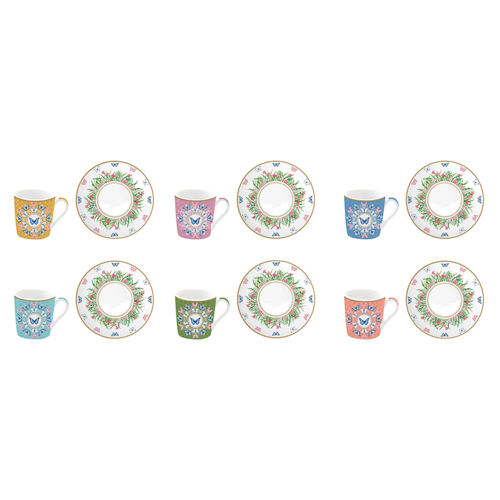 Spring Parade - Set De 6 Tasses À Café Avec Soucoupes - Porcelaine - Multicolore