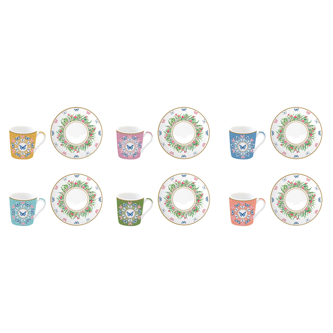 Spring Parade - Set De 6 Tasses À Café Avec Soucoupes - Porcelaine - Multicolore