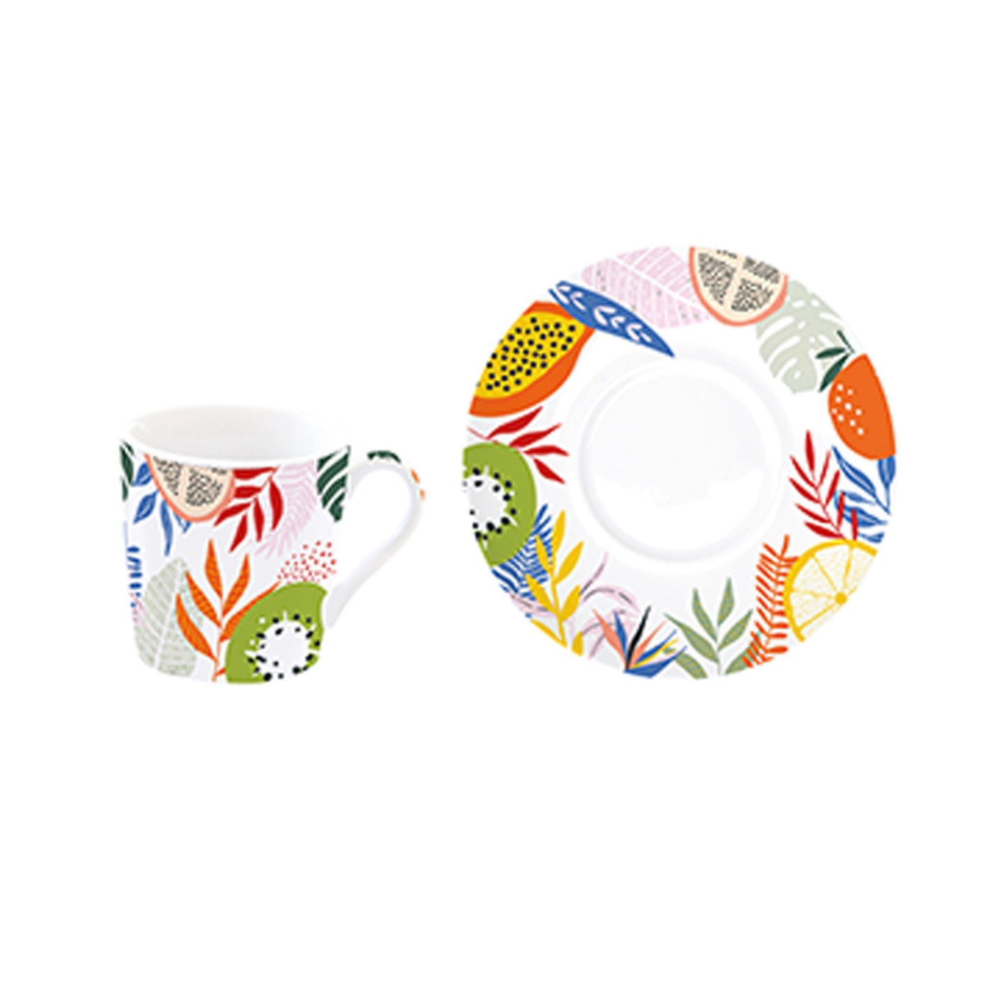 Tutti Frutti - Set De 6 Tasses À Café Avec Soucoupes - Porcelaine - Multicolore