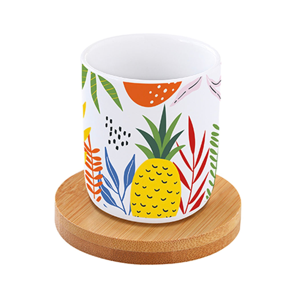 Tutti Frutti - Set De 6 Tasses À Café Avec Soucoupes En Bambou - Porcelaine Et Bambou - Multicolore