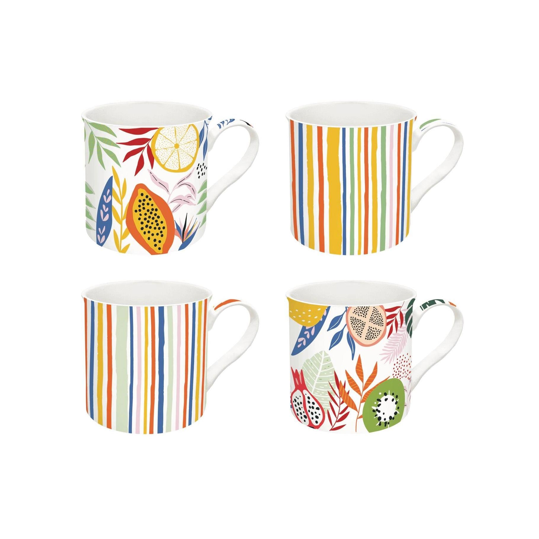 Tutti Frutti - Set De 4 Mugs - Porcelaine Fine - Multicolore