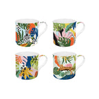 Tropical Vibes - Set De 4 Mugs - Porcelaine Fine - Multicolore